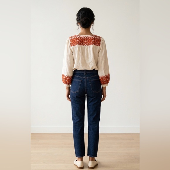 Knox Rose Ivory Tunic Blouse with Red Embroidery - Picture 4 of 5